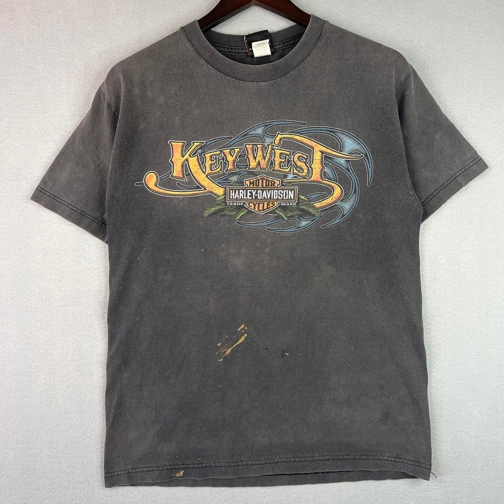Heavily Faded Key West Florida Harley Davidson Black Graphic Tee M